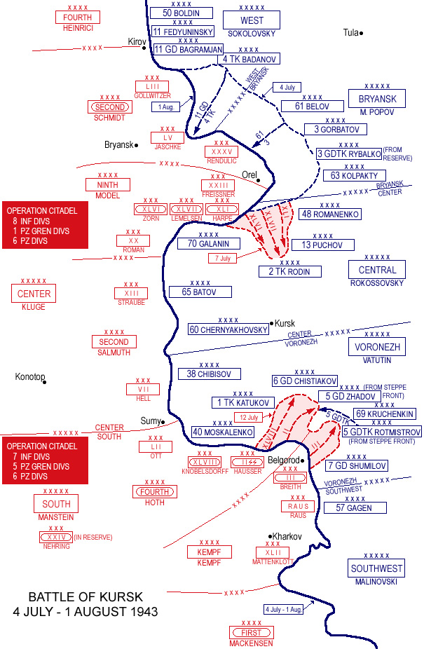 Battle map of Kursk showing offensive sectors and front lines.